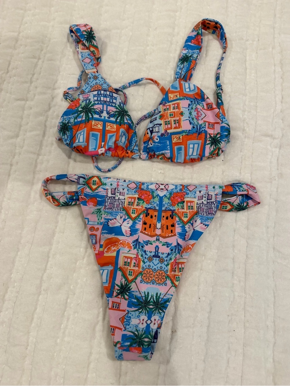 SHEIN Swim Beach Women's High Waisted Bikini Set Printed Carnival  S / T bin Y2K